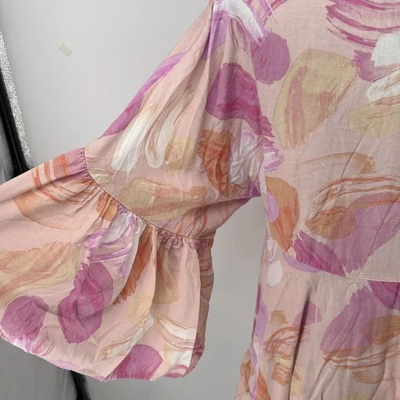 Label Of Love V-Neck Ruffle Bell Sleeve Mini Tunic Dress Short Boho Fairy Medium - Picture 8 of 11